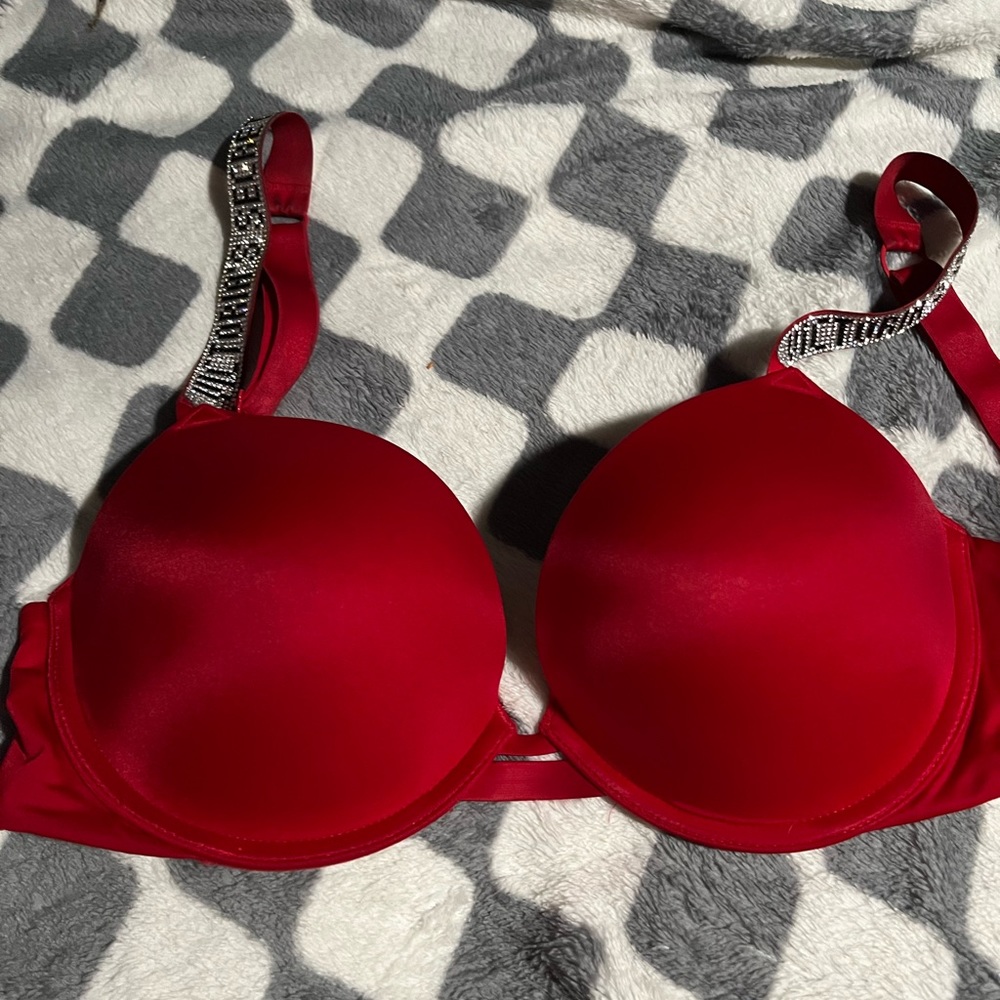 Victoria secret red bra with sparkly straps